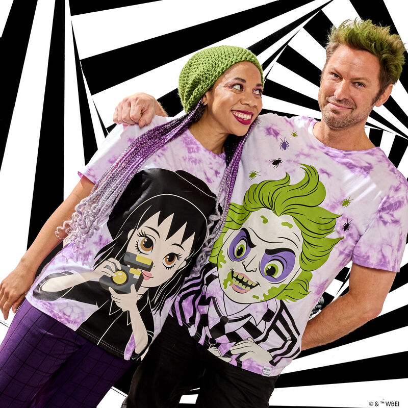 Alternative view of Beetlejuice & Lydia Deetz Reversible Tie-Dye Unisex Tee