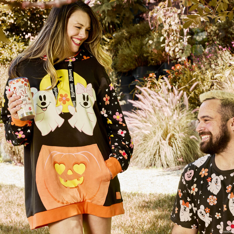 Alternative view of Mickey & Minnie Floral Ghost Glow Unisex Hoodie